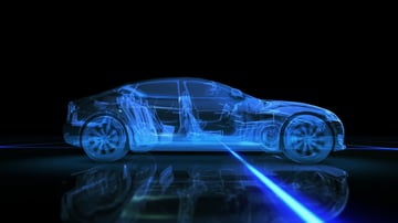 The future of electronic power steering shown in a car blueprint cross section