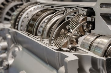 Cross-section of a transmission application variation during disassembly and rebuild